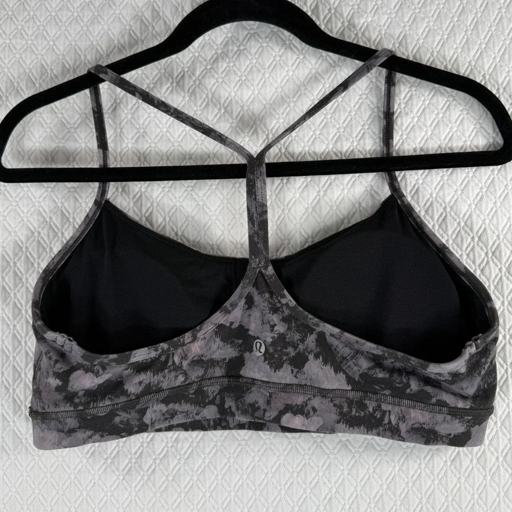 Lululemon Flow Y Bra Light Support Floral Black Grey Purple Yoga Sports Bra‎